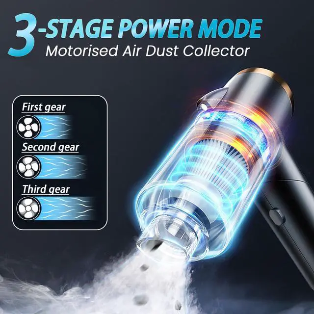 Alt view image 3 of 5 - Herlitz Compressed Air Duste - Electric Air Duster for Computer Deep Cleaning,3 Gear Adjustable 91000RPM,Mini Vacuum for Car Cleaner - No Canned air dusters-Keyboard Cleaner 3-in-1 Reusable