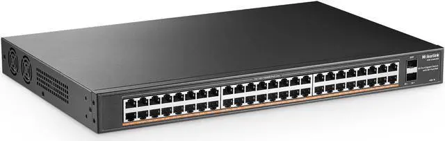 Main image of MokerLink 48 Port PoE Gigabit Switch with 2 Gigabit SFP, 800W IEEE802.3af/at AI Detection, Metal Rackmount Unmanaged Plug and Play Ethernet Switch