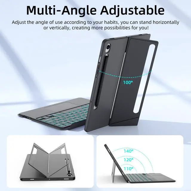 Alt view image 5 of 5 - Trackpad Keyboard Case for Samsung Galaxy Tab S9 11"/S9 FE 10.9" 2023/S10 FE 10.9" 5G 2025, Magnetic S9 FE Tablet Portable Stand Cover Detachable Wireless 7-Color Backlit Keyboard Black, S Pen Slot
