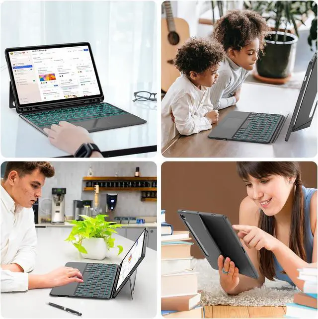 Alt view image 4 of 5 - Trackpad Keyboard Case for Samsung Galaxy Tab S9 11"/S9 FE 10.9" 2023/S10 FE 10.9" 5G 2025, Magnetic S9 FE Tablet Portable Stand Cover Detachable Wireless 7-Color Backlit Keyboard Black, S Pen Slot