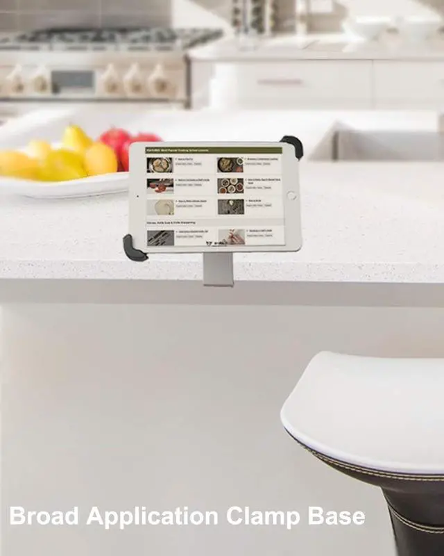 Alt view image 4 of 5 - Under Cabinet Tablet Mount for Kitchen [Portable Small Clamp] Kitchen Tablet Holder for Counter Stand, 360deg Rotatable Metal Clip, Compatible with 7-11" Tablet Like iPad Pro, Air, Mini, Galaxy, Fire