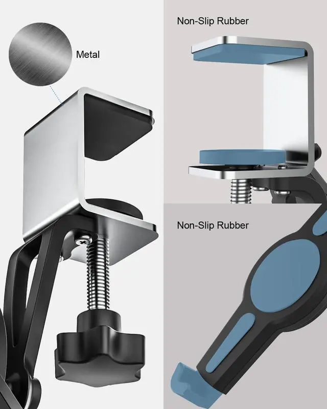 Alt view image 3 of 5 - Under Cabinet Tablet Mount for Kitchen [Portable Small Clamp] Kitchen Tablet Holder for Counter Stand, 360deg Rotatable Metal Clip, Compatible with 7-11" Tablet Like iPad Pro, Air, Mini, Galaxy, Fire