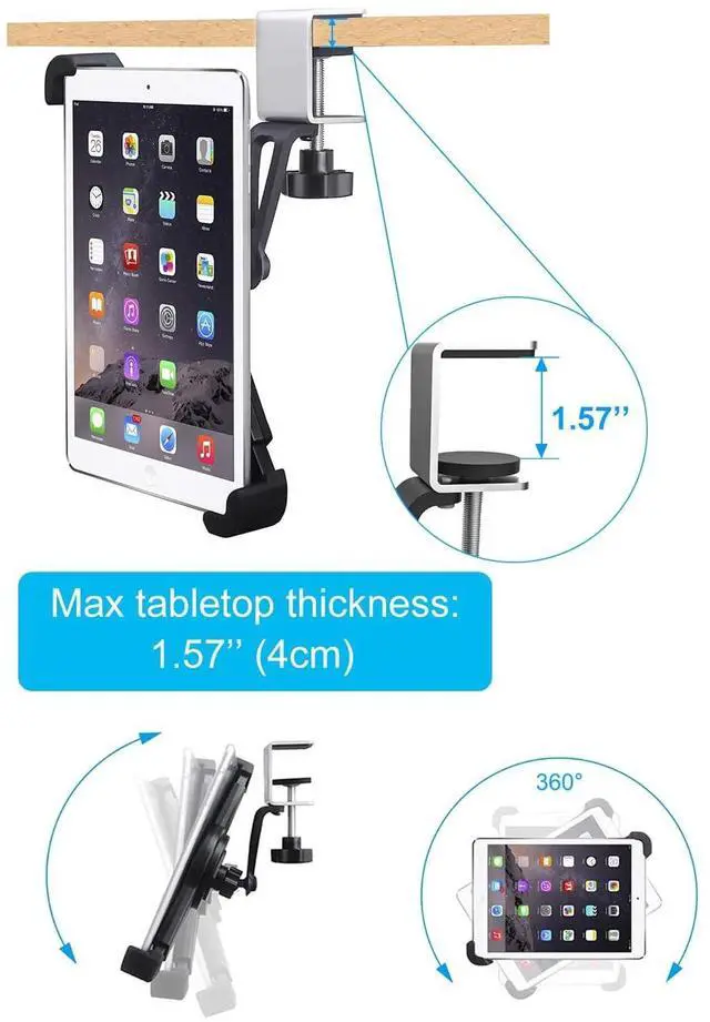 Alt view image 5 of 5 - Under Cabinet Tablet Mount for Kitchen [Portable Small Clamp] Kitchen Tablet Holder for Counter Stand, 360deg Rotatable Metal Clip, Compatible with 7-11" Tablet Like iPad Pro, Air, Mini, Galaxy, Fire