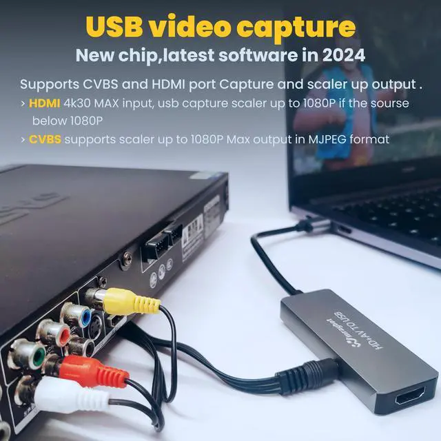 Alt view image 2 of 5 - WinRaybot Composite USB Video Capture Card for VHS/hdmi/RCA/av,VHS to Digital Converter USB, VCR to Digital Converter,USB Video Capture Card for VHS,hdmi Video Capture Device for Video Streaming