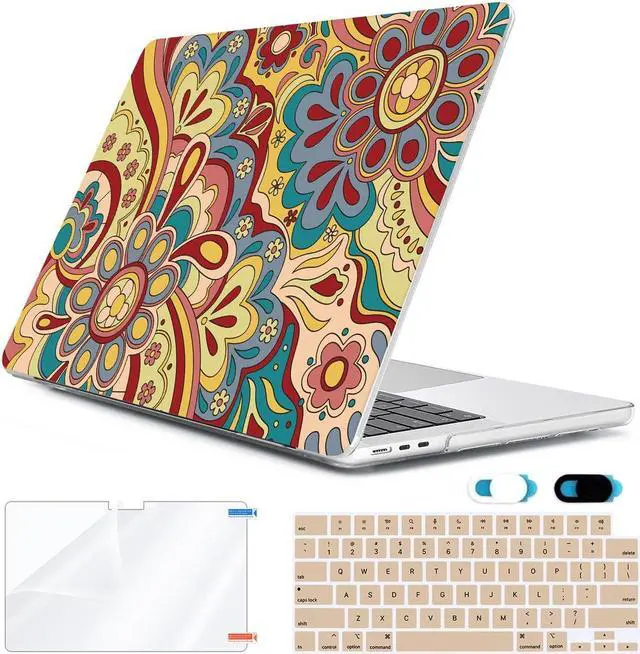 Main image of HOHAIYOO Compatible with 2025 2024-2022 MacBook Air 13 inch Case M4 A3240 M3 A3113 M2 A2681, Hard Shell&Keyboard Film&Screen Film&Webcam Cover for New M4 Mac Air 13.6 inch with Touch ID, Curved Doodle