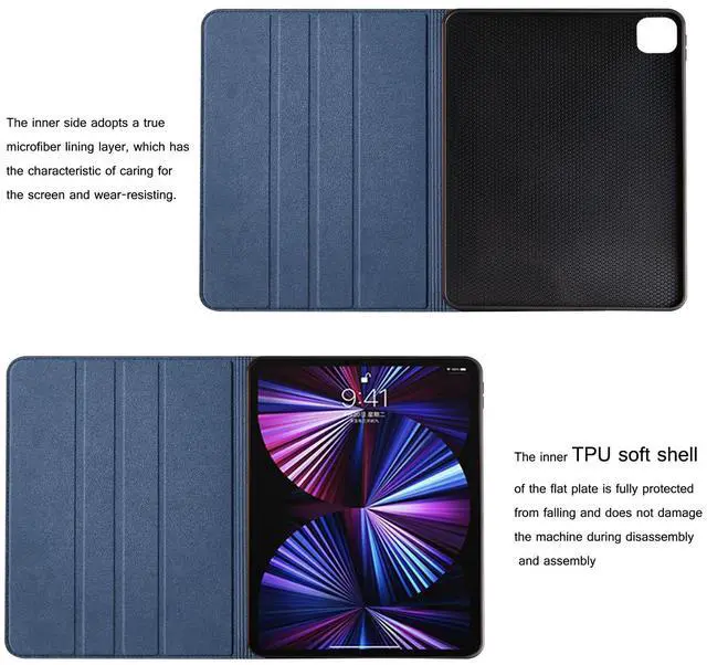 Alt view image 3 of 5 - NANRUIL for Ipad Case 9.7-inch 5th/6th Gen 2017/2018 and Air 1st/2nd Generation 2013/2014 Genuine Leather Cover Protective Shell,Auto Wake/Sleep.Blue