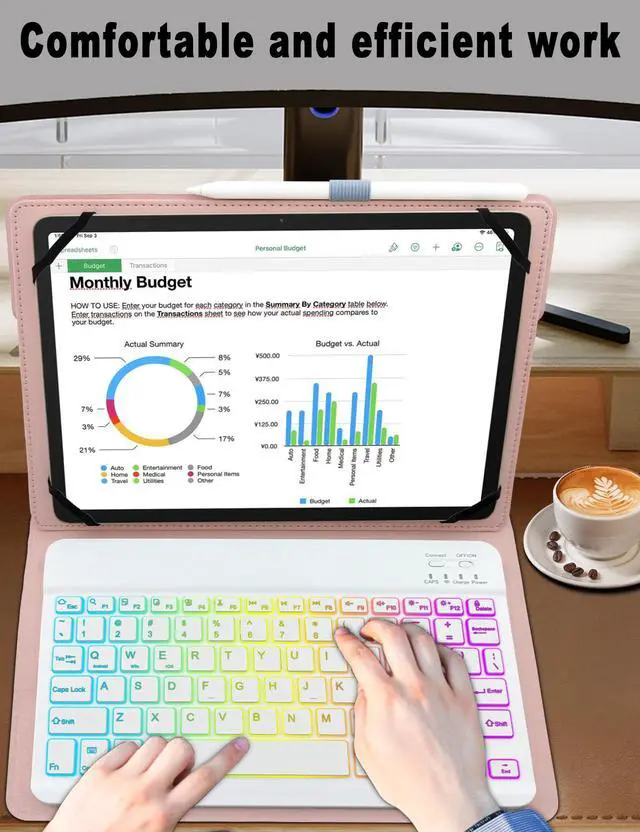 Alt view image 3 of 5 - XCHYTECHER Universal Tablet Keyboard Case for 9.7",10.1",10.2",10.5",10.9",11" Tablets,7 Color Rainbow Backlit Removable Keypad with Pen Holder for Android 10.1 inch Tablet (Pink)