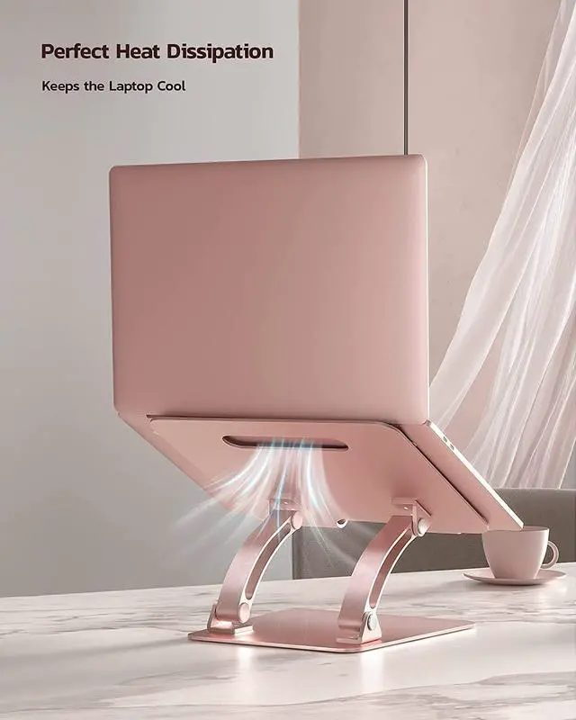 Alt view image 2 of 5 - Nulaxy Fully Adjustable Laptop Stand for Desk, Dual Foldable Aluminum Computer Riser with Heat-Vent, Ergonomic Notebook Holder Portable Office Accessories Compatible with All 10-17" Laptops, Pink