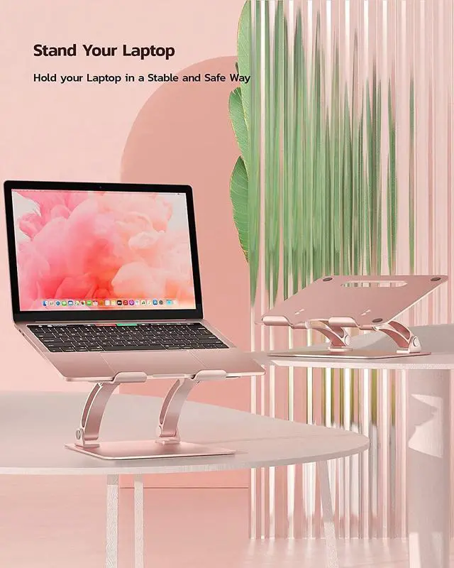 Alt view image 4 of 5 - Nulaxy Fully Adjustable Laptop Stand for Desk, Dual Foldable Aluminum Computer Riser with Heat-Vent, Ergonomic Notebook Holder Portable Office Accessories Compatible with All 10-17" Laptops, Pink