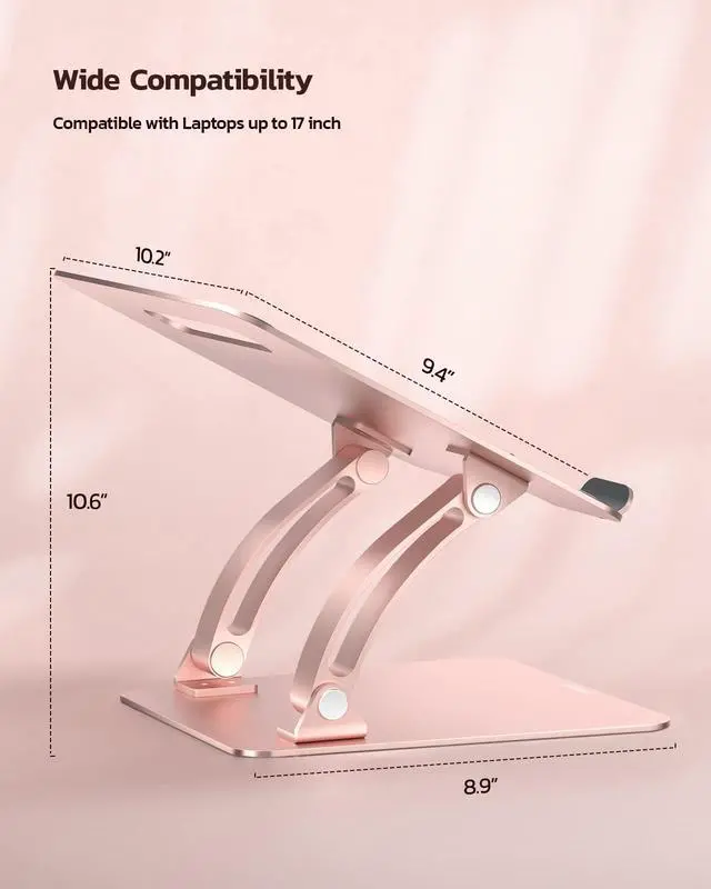 Alt view image 5 of 5 - Nulaxy Fully Adjustable Laptop Stand for Desk, Dual Foldable Aluminum Computer Riser with Heat-Vent, Ergonomic Notebook Holder Portable Office Accessories Compatible with All 10-17" Laptops, Pink