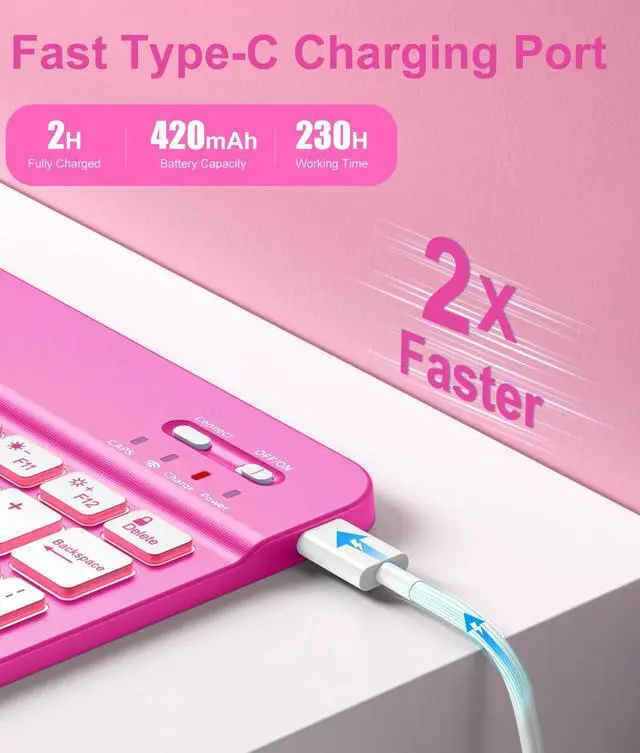 Alt view image 3 of 5 - Hamile iPad 10th Generation Case with Keyboard 10.9 Inch - 7 Colors Backlit Wireless Detachable Folio Keyboard Cover with Pencil Holder for New iPad 10th Gen 2022 (Hot Pink)
