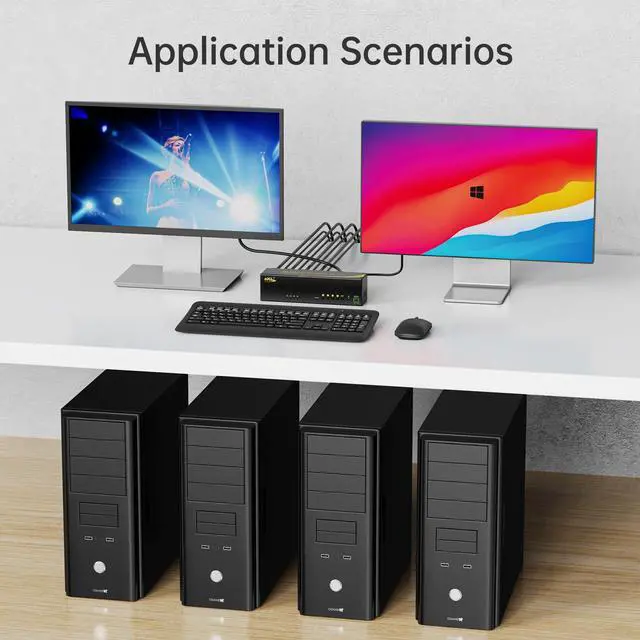 Alt view image 2 of 5 - eKL Dual Monitor HDMI+DisplayPort KVM Switch 4 in 2 Out Extended Display 4K@60Hz 4:4:4 with Audio and USB 2.0 Hub Sharing PC Monitors One Set of Keyboard and Mouse Switcher