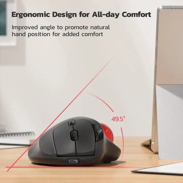 Alt view image 3 of 5 - Nulea M501 Wireless Trackball Mouse, Rechargeable Ergonomic, Easy Thumb Control, Precise & Smooth Tracking, 3 Device Connection (Bluetooth or USB Receiver), Compatible for PC, Laptop, Mac, Windows.