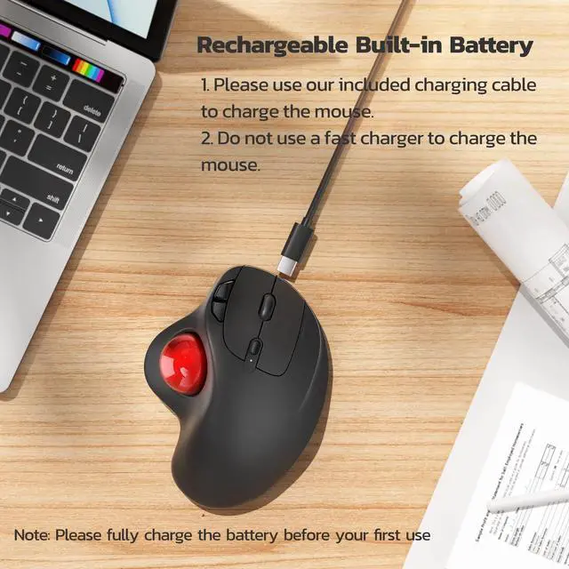 Alt view image 5 of 5 - Nulea M501 Wireless Trackball Mouse, Rechargeable Ergonomic, Easy Thumb Control, Precise & Smooth Tracking, 3 Device Connection (Bluetooth or USB Receiver), Compatible for PC, Laptop, Mac, Windows.