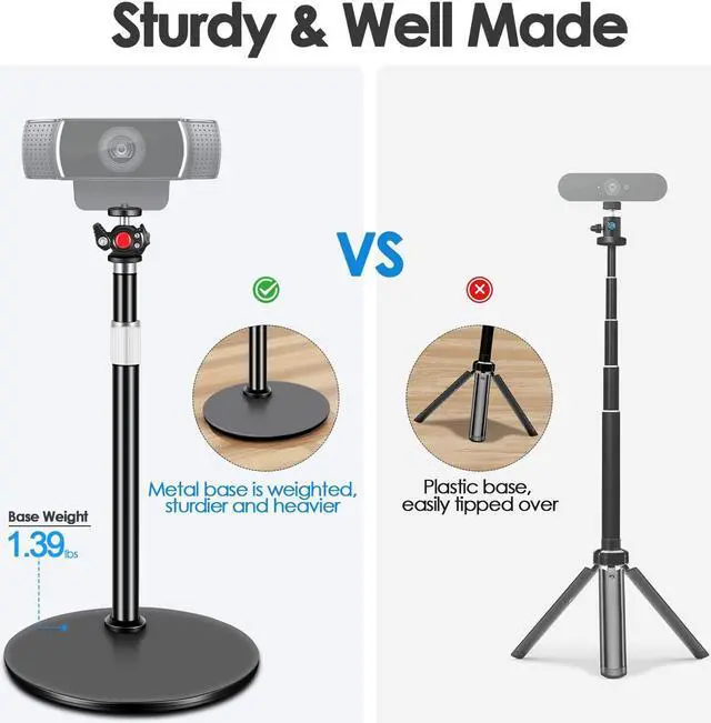 Alt view image 3 of 5 - Nycetek Webcam Tripod Stand for Desk: Webcam Stand for Logitech Brio | C920 | C922 - Height & Angle Adjustable Desktop Tripod for Light & 1/4" Thread for Live Streaming | Video Calling