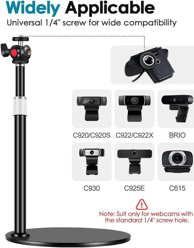 Alt view image 5 of 5 - Nycetek Webcam Tripod Stand for Desk: Webcam Stand for Logitech Brio | C920 | C922 - Height & Angle Adjustable Desktop Tripod for Light & 1/4" Thread for Live Streaming | Video Calling