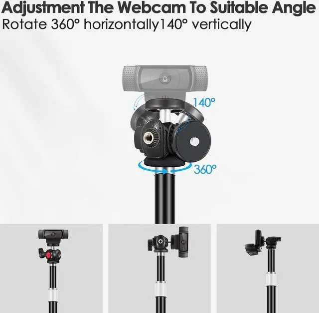 Alt view image 4 of 5 - Nycetek Webcam Tripod Stand for Desk: Webcam Stand for Logitech Brio | C920 | C922 - Height & Angle Adjustable Desktop Tripod for Light & 1/4" Thread for Live Streaming | Video Calling