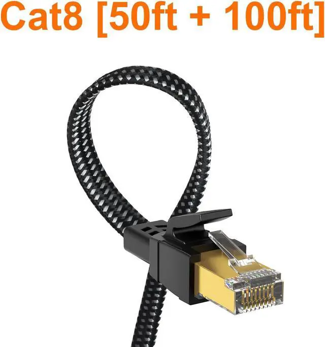 Main image of Orbram Cat 8 Ethernet Cable 50 ft & Cat 8 Ethernet Cable 100 ft, Nylon Braided High Speed Heavy Duty Network LAN Patch Cord, 40Gbps 2000Mhz SFTP RJ45 Flat Internet Cable Shielded in Wall