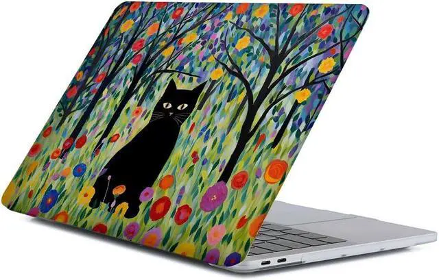 Main image of Yicomon Compatible with MacBook Air 13 inch Case 2020 2021 M1 A2337 A2179 A1932, Plastic Hard Shell Case for Mac Air 13 with Touch ID (2018-2021) - Black Cat Among Flowers in The Woods