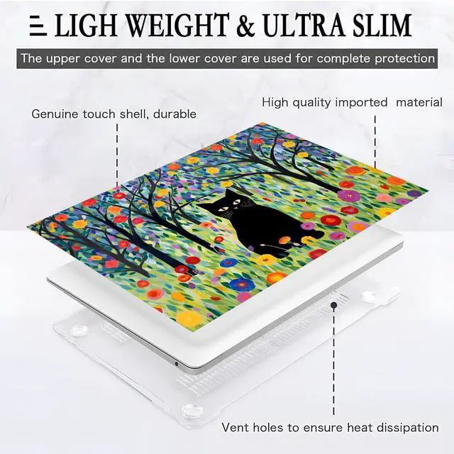 Alt view image 4 of 5 - Yicomon Compatible with MacBook Air 13 inch Case 2020 2021 M1 A2337 A2179 A1932, Plastic Hard Shell Case for Mac Air 13 with Touch ID (2018-2021) - Black Cat Among Flowers in The Woods