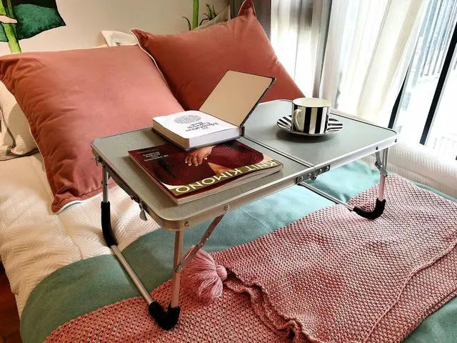 Alt view image 2 of 5 - Foldable Laptop Desk,Folding Laptop Table,Foldable Laptop Stand,Aluminum Ultra Lightweight Bed Tray for Breakfast and Coffee Serving,Portable Mini Study Table-OROCKO
