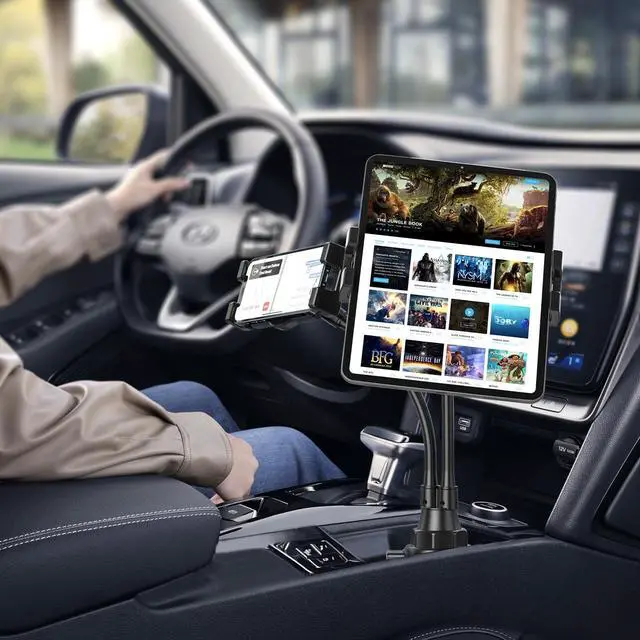Alt view image 2 of 5 - YOOZ Dual Car Tablet Mount for Cup Holder, Gooseneck Car Cupholder Tablet Holder with Strong Long Arm 10" for 4-12.9" Devices, iPad Pro Air Mini, Galaxy Tabs, Huawei, iPhone, Tablets & Phones