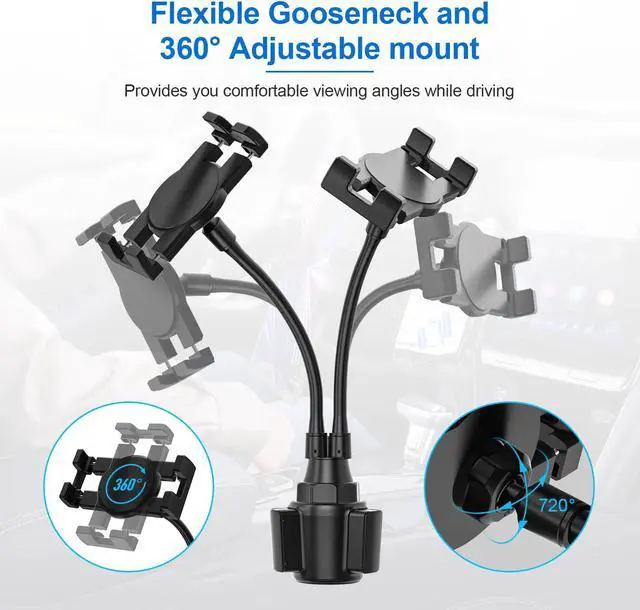 Alt view image 4 of 5 - YOOZ Dual Car Tablet Mount for Cup Holder, Gooseneck Car Cupholder Tablet Holder with Strong Long Arm 10" for 4-12.9" Devices, iPad Pro Air Mini, Galaxy Tabs, Huawei, iPhone, Tablets & Phones