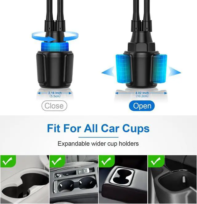 Alt view image 5 of 5 - YOOZ Dual Car Tablet Mount for Cup Holder, Gooseneck Car Cupholder Tablet Holder with Strong Long Arm 10" for 4-12.9" Devices, iPad Pro Air Mini, Galaxy Tabs, Huawei, iPhone, Tablets & Phones