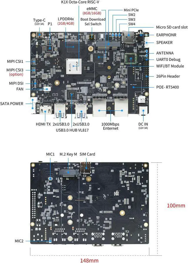 Alt view image 4 of 4 - youyeetoo Banana Pi BPI-F3: 8-Core RISC-V K1 Chip SBC with 4GB RAM, 16GB eMMC  2.0TOPS Performance for NAS, Laptop Alternatives, and Edge Deep Learning Applications