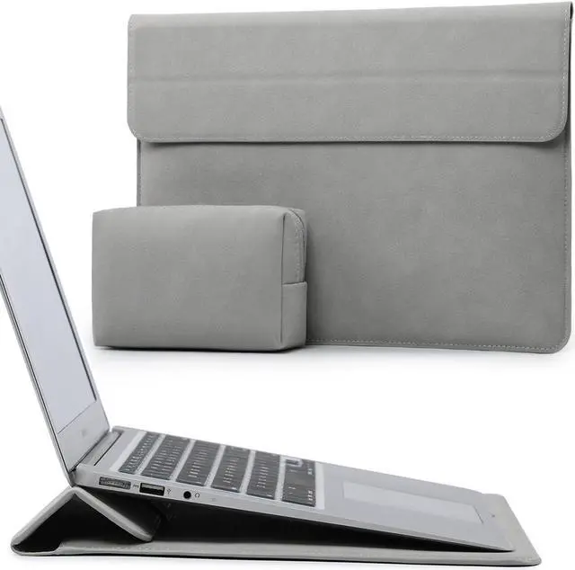 Main image of HYZUO 15 Inch Laptop Sleeve Case with Stand for MacBook Air 15 M4 A3241 M3 A3114 M2 A2941 2025-2023, 15" Surface Laptop 7/6/5/4, MacBook Pro 15 A1990 A1707 2019-2016, with Pouch, Light Gray