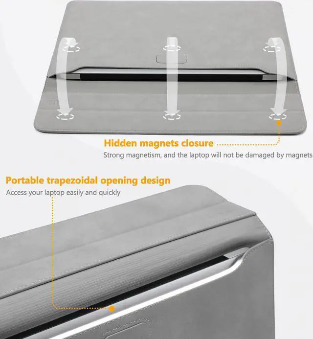 Alt view image 4 of 5 - HYZUO 15 Inch Laptop Sleeve Case with Stand for MacBook Air 15 M4 A3241 M3 A3114 M2 A2941 2025-2023, 15" Surface Laptop 7/6/5/4, MacBook Pro 15 A1990 A1707 2019-2016, with Pouch, Light Gray