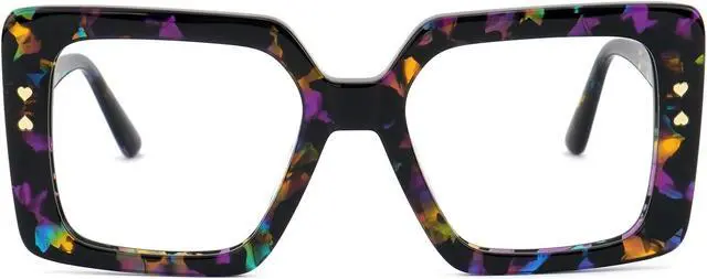 Main image of Zeelool Fashion Oversized Square Blue Light Blocking Glasses for Women Men ZJGA574067-02B Flower