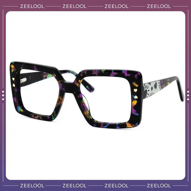 Alt view image 2 of 5 - Zeelool Fashion Oversized Square Blue Light Blocking Glasses for Women Men ZJGA574067-02B Flower