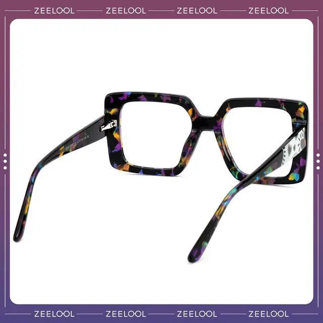Alt view image 3 of 5 - Zeelool Fashion Oversized Square Blue Light Blocking Glasses for Women Men ZJGA574067-02B Flower