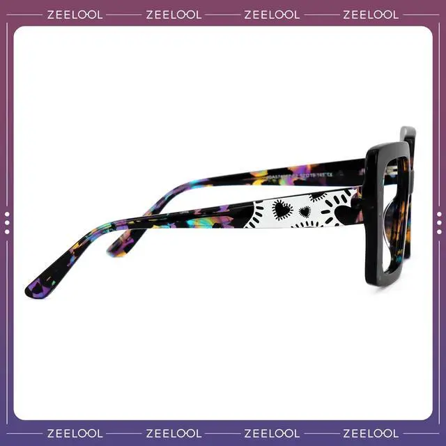 Alt view image 4 of 5 - Zeelool Fashion Oversized Square Blue Light Blocking Glasses for Women Men ZJGA574067-02B Flower