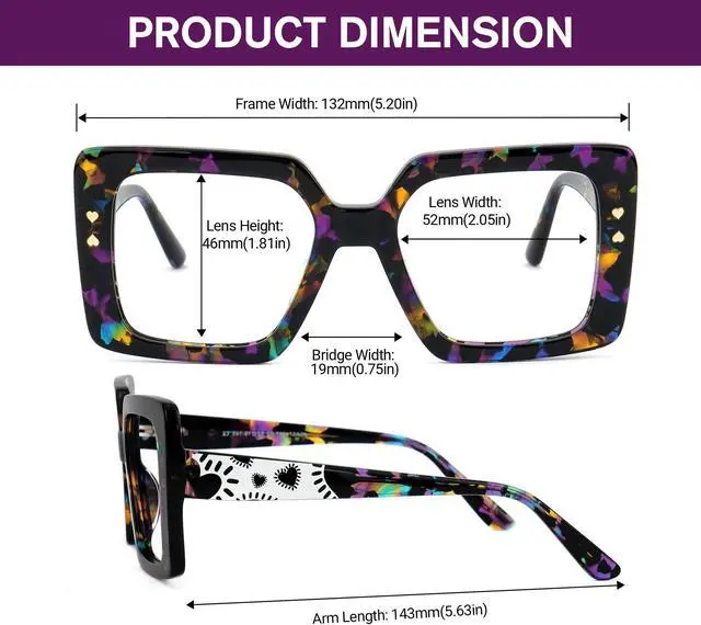 Alt view image 5 of 5 - Zeelool Fashion Oversized Square Blue Light Blocking Glasses for Women Men ZJGA574067-02B Flower