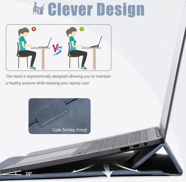 Alt view image 2 of 5 - HYZUO 15 Inch Laptop Sleeve Case with Stand Feature Compatible with MacBook Air 15.3/15 M3/M2 Chip A3114 A2941 2024-2023, 15-inch Surface Laptop 7/6/5/4/3, MacBook Pro 15 2019-2016, Haze Blue