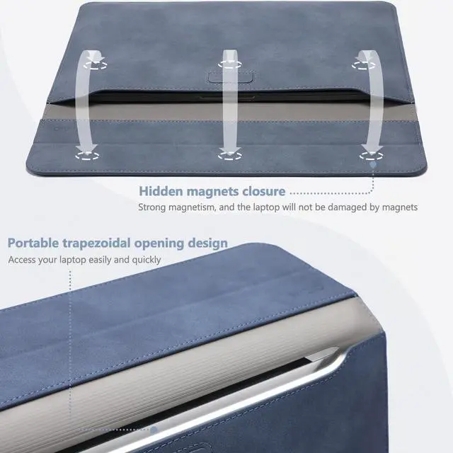Alt view image 4 of 5 - HYZUO 15 Inch Laptop Sleeve Case with Stand Feature Compatible with MacBook Air 15.3/15 M3/M2 Chip A3114 A2941 2024-2023, 15-inch Surface Laptop 7/6/5/4/3, MacBook Pro 15 2019-2016, Haze Blue