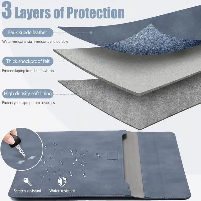 Alt view image 3 of 5 - HYZUO 15 Inch Laptop Sleeve Case with Stand Feature Compatible with MacBook Air 15.3/15 M3/M2 Chip A3114 A2941 2024-2023, 15-inch Surface Laptop 7/6/5/4/3, MacBook Pro 15 2019-2016, Haze Blue