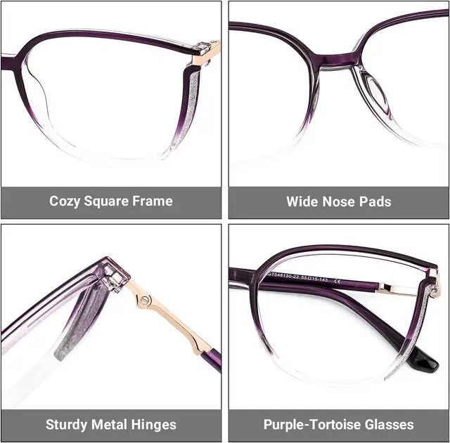 Alt view image 5 of 5 - Zeelool TR90 Cat Eye Glasses Chic Eyewear for Women Blue Light Blocking Glasses Anti Eyestrain Glasses Rodz ZJGT548130-22B Purple-Tortoise