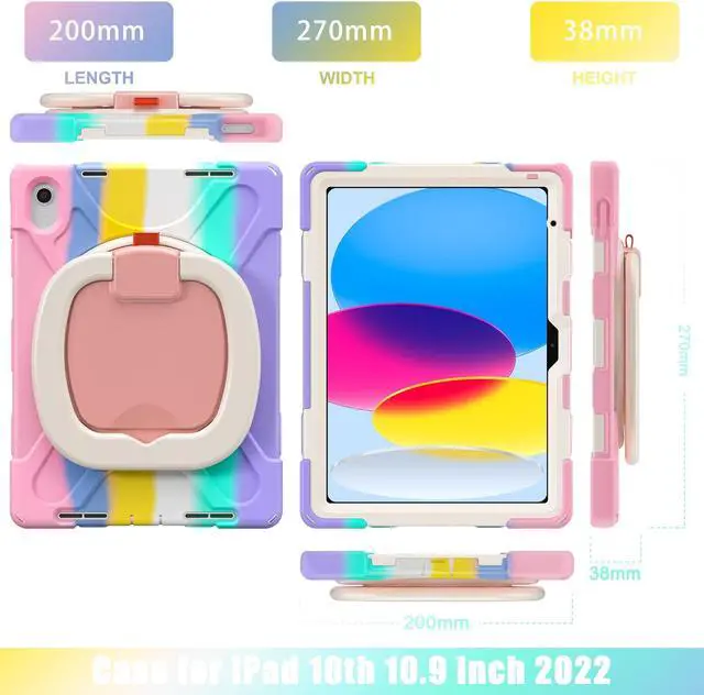 Alt view image 2 of 5 - PEN&H iPad 10th Generation 10.9 inch 2022 Case, Heavy Duty Protective iPad 10.9 inch 2022 Case with Kickstand, Shockproof Tablet Cover for iPad 10th gen -Rainbow