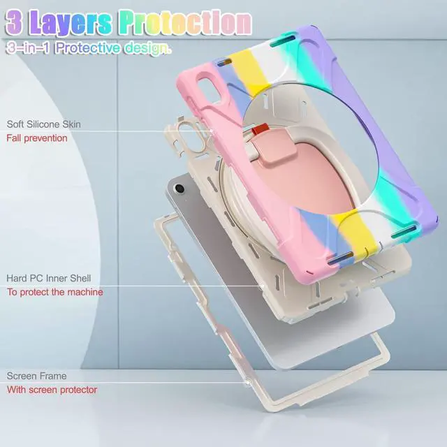 Alt view image 3 of 5 - PEN&H iPad 10th Generation 10.9 inch 2022 Case, Heavy Duty Protective iPad 10.9 inch 2022 Case with Kickstand, Shockproof Tablet Cover for iPad 10th gen -Rainbow