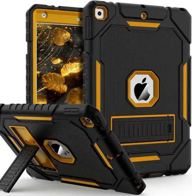 Main image of ZoneFoker Case for iPad 9th/8th/7th Generation 2021/2020/2019(10.2 inch), Heavy Duty Military Grade Shockproof Rugged Protective 10.2" Cover with Built-in Stand for iPad 9 8 7 Gen (Black+Gold)