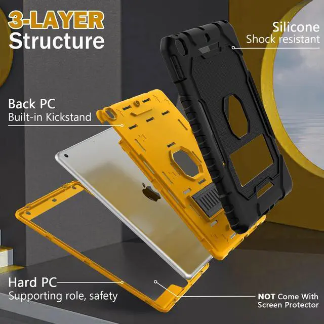 Alt view image 5 of 5 - ZoneFoker Case for iPad 9th/8th/7th Generation 2021/2020/2019(10.2 inch), Heavy Duty Military Grade Shockproof Rugged Protective 10.2" Cover with Built-in Stand for iPad 9 8 7 Gen (Black+Gold)