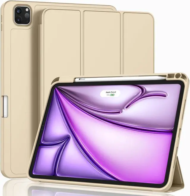 Main image of ZryXal New iPad Air 13 Inch Case M3 2025/M2 2024 with Pencil Holder, Trifold Stand Smart Case with Soft TPU Back,Auto Wake/Sleep(Champagne Gold)