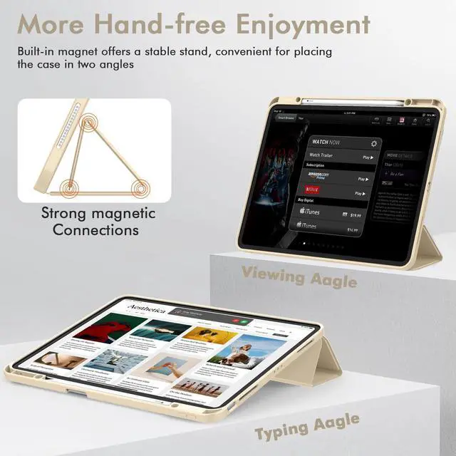 Alt view image 4 of 5 - ZryXal New iPad Air 13 Inch Case M3 2025/M2 2024 with Pencil Holder, Trifold Stand Smart Case with Soft TPU Back,Auto Wake/Sleep(Champagne Gold)