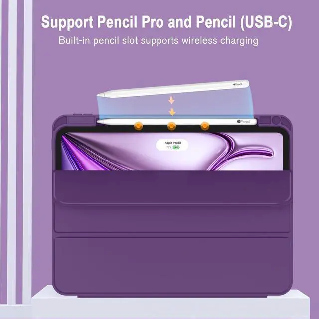 Alt view image 2 of 5 - ZryXal New iPad Air 13 Inch Case M3 2025/M2 2024 with Pencil Holder, Trifold Stand Smart Case with Soft TPU Back,Auto Wake/Sleep(Dark Purple)