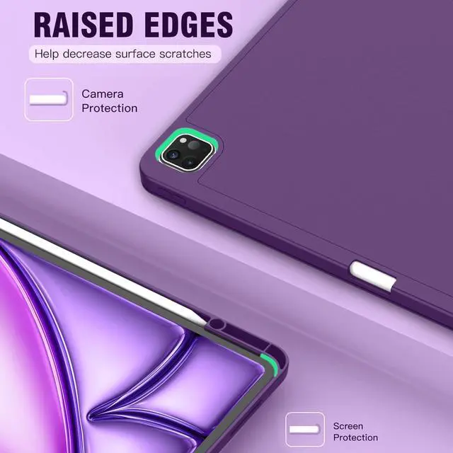 Alt view image 3 of 5 - ZryXal New iPad Air 13 Inch Case M3 2025/M2 2024 with Pencil Holder, Trifold Stand Smart Case with Soft TPU Back,Auto Wake/Sleep(Dark Purple)