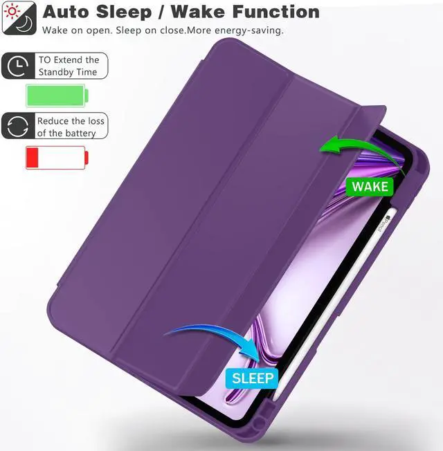 Alt view image 4 of 5 - ZryXal New iPad Air 13 Inch Case M3 2025/M2 2024 with Pencil Holder, Trifold Stand Smart Case with Soft TPU Back,Auto Wake/Sleep(Dark Purple)