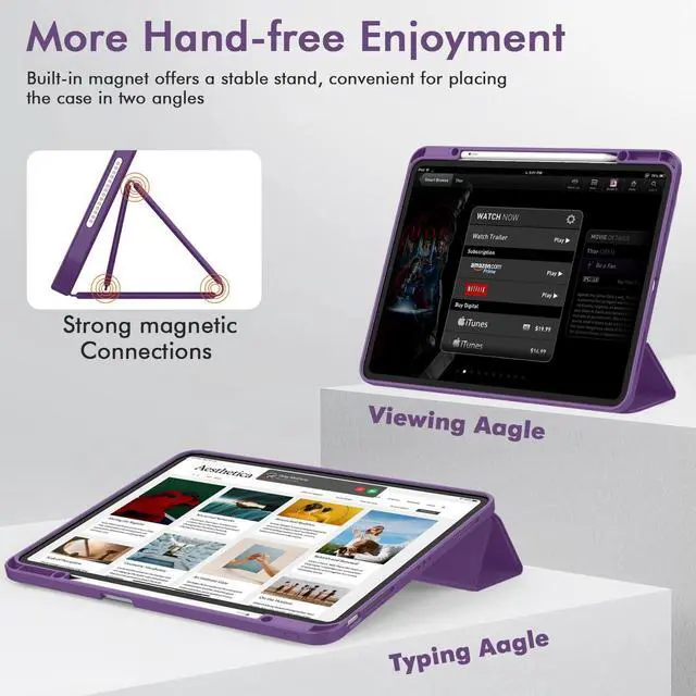 Alt view image 5 of 5 - ZryXal New iPad Air 13 Inch Case M3 2025/M2 2024 with Pencil Holder, Trifold Stand Smart Case with Soft TPU Back,Auto Wake/Sleep(Dark Purple)